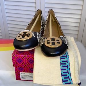 Tory Burch Black Minnie Snakeskin Ballet Flats